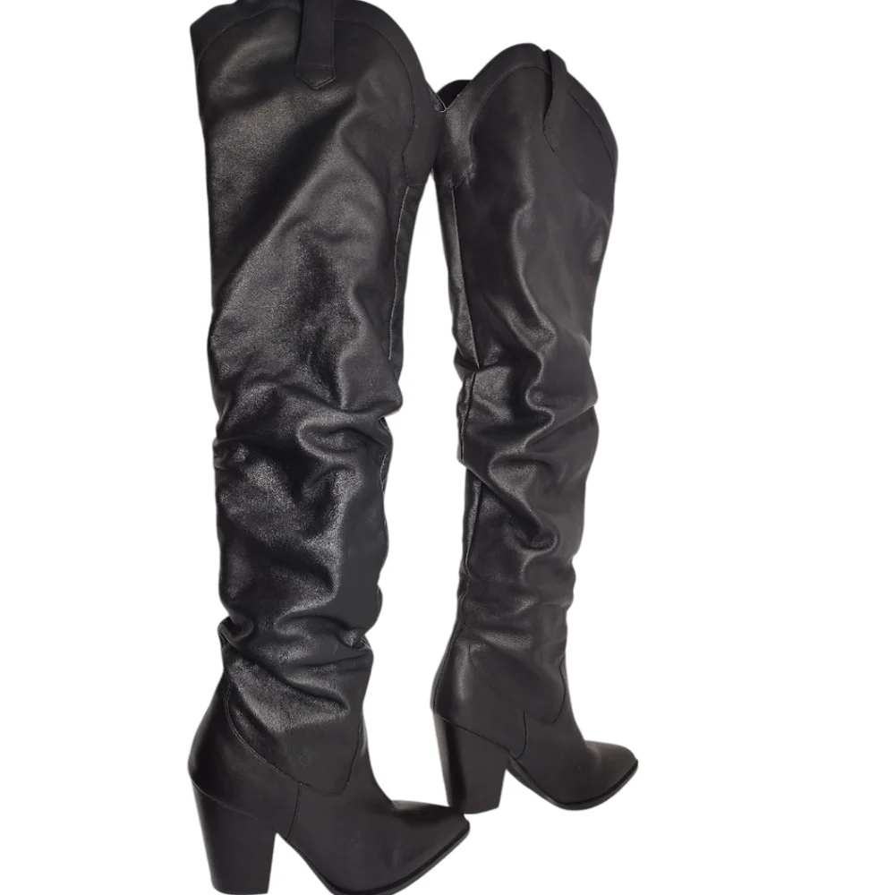Steve Madden Landy Black Over The Knee Slouchy Pull On Western Boots Size 9